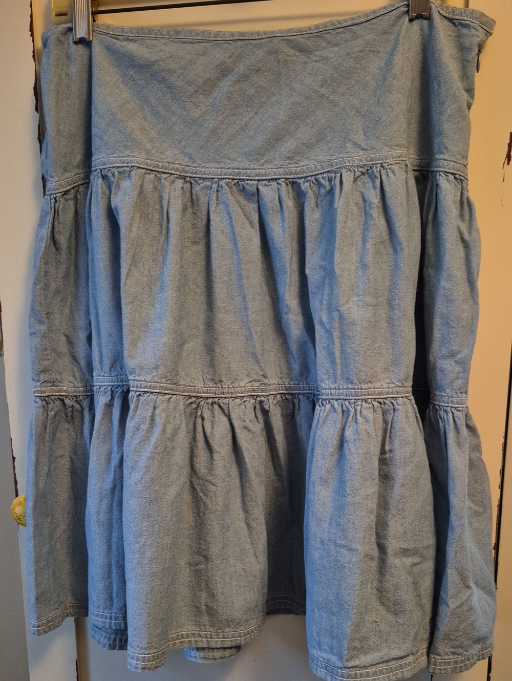 Chaps Light Blue Tiered Denim Skirt
